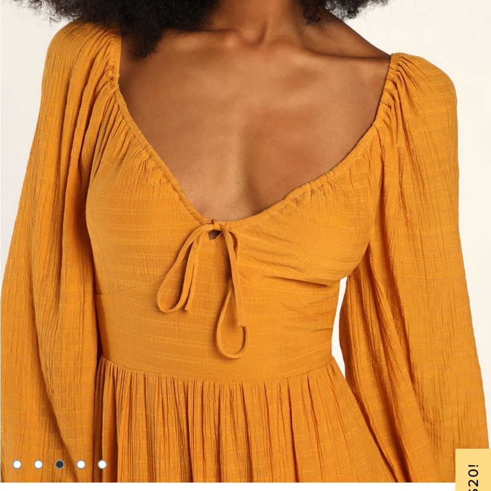 NWT- LULUs Tender Memories Yellow Tiered Ruffled Balloon Sleeve Mini Dress. L - Picture 3 of 13
